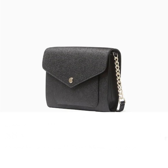 Kate Spade Black Glitter Crossbody Bag with Silver Chain Accent NWOT - Picture 2 of 9